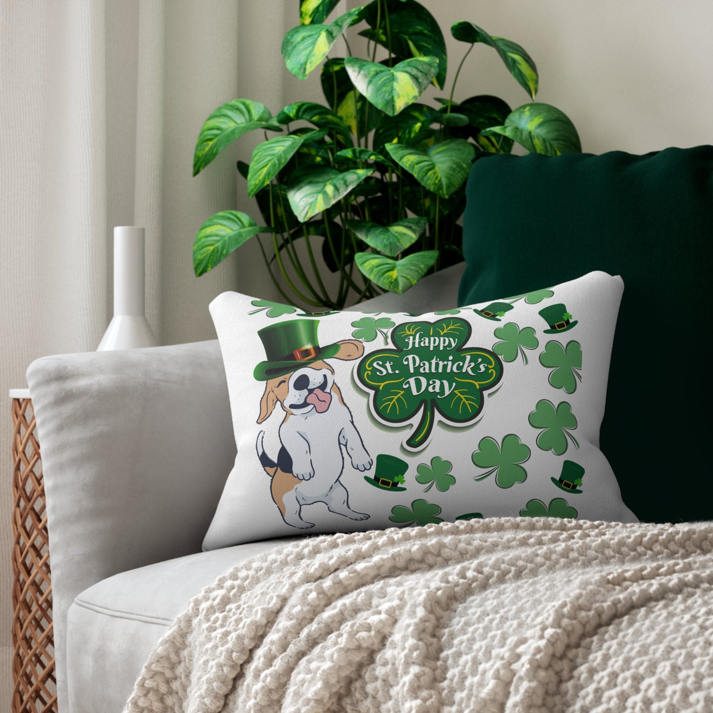 St Patrick's Day Dog Theme 20x14 Lumbar Pillow (Free Shipping)