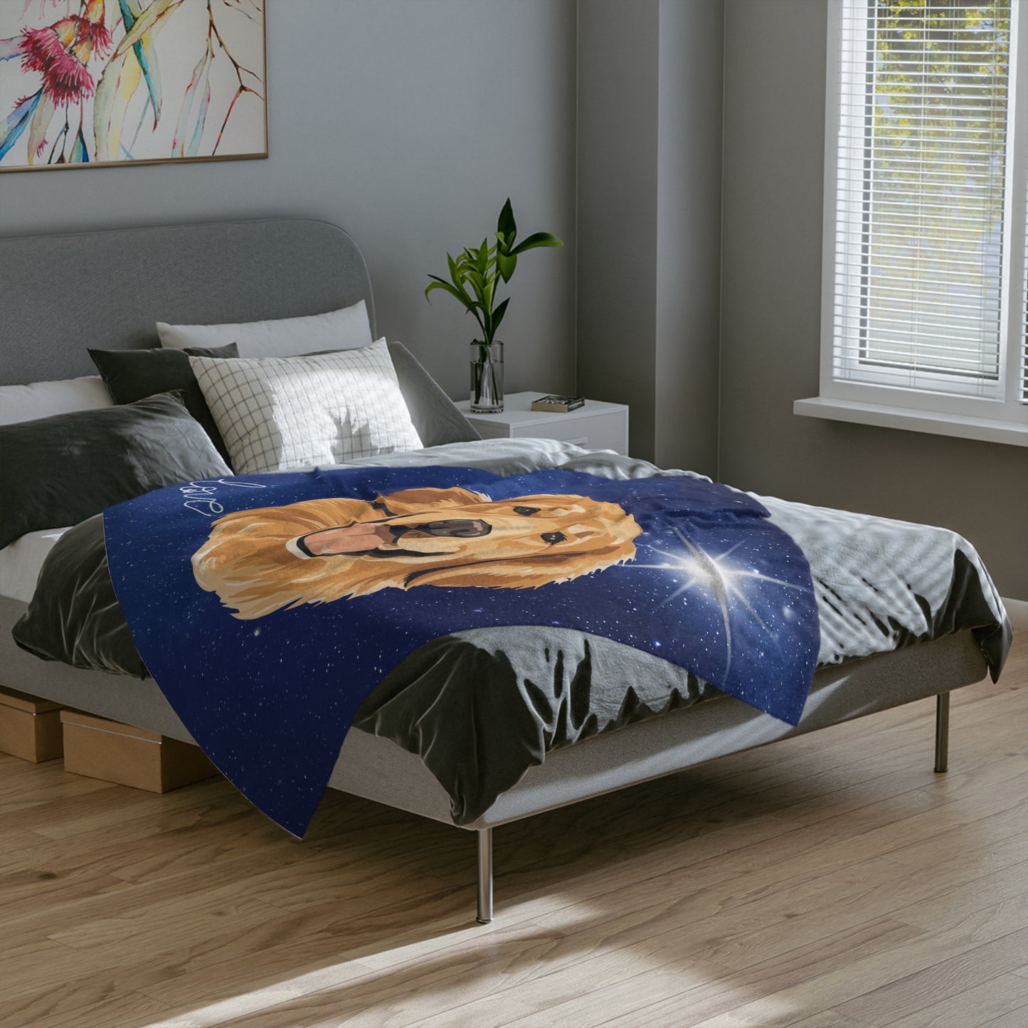 Golden Retriever Night Sky Velveteen Microfiber Blanket (Free Shipping)