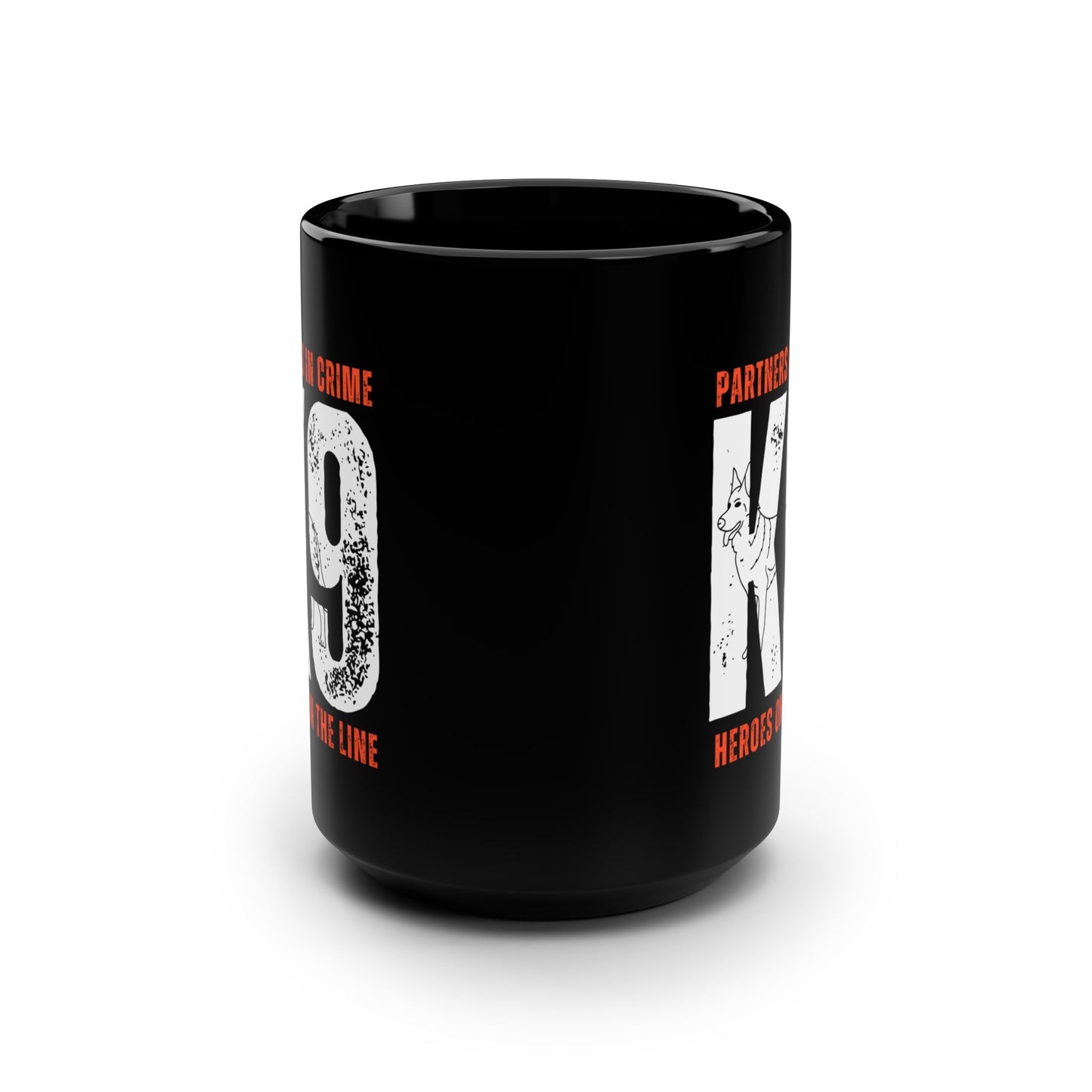 "Partners in Crime Heroes On The Line", Canine Theme Black Mug 15oz (Free Shipping)
