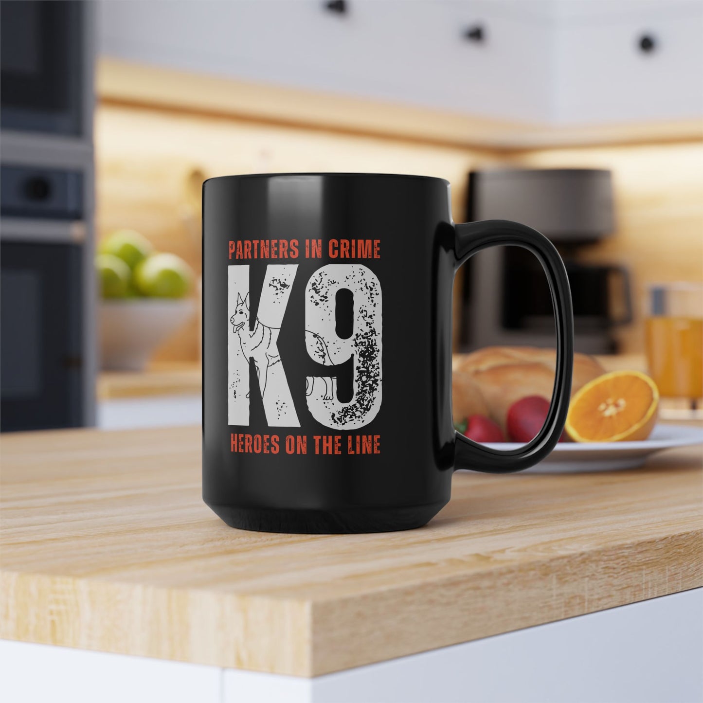 "Partners in Crime Heroes On The Line", Canine Theme Black Mug 15oz (Free Shipping)