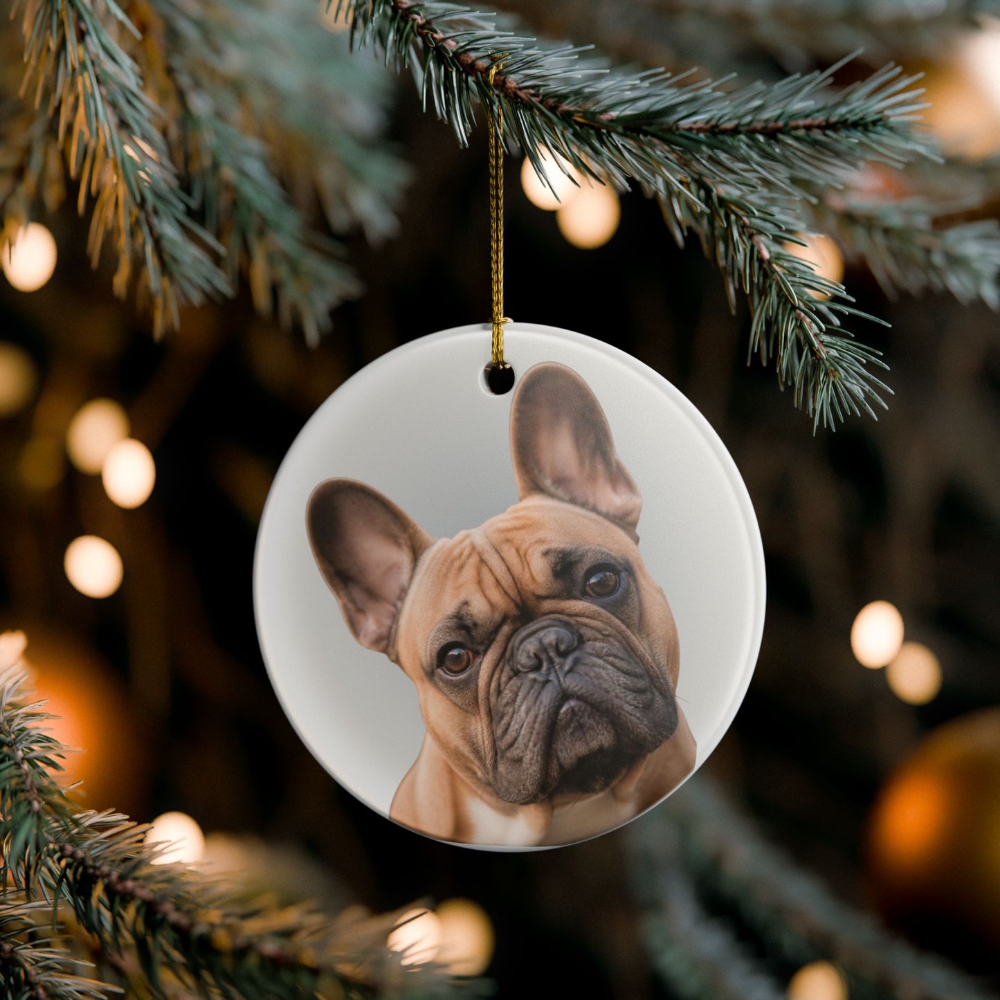 French Bulldog Portrait Ceramic Christmas Ornament