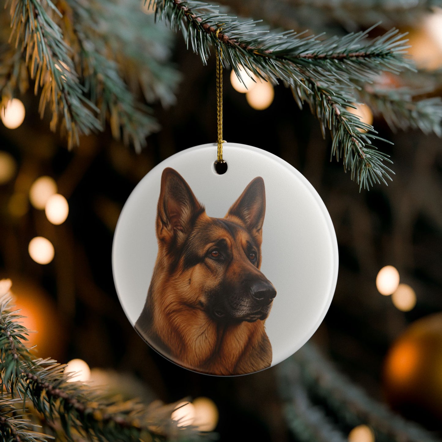 German Shepherd Portrait Ceramic Christmas Ornament