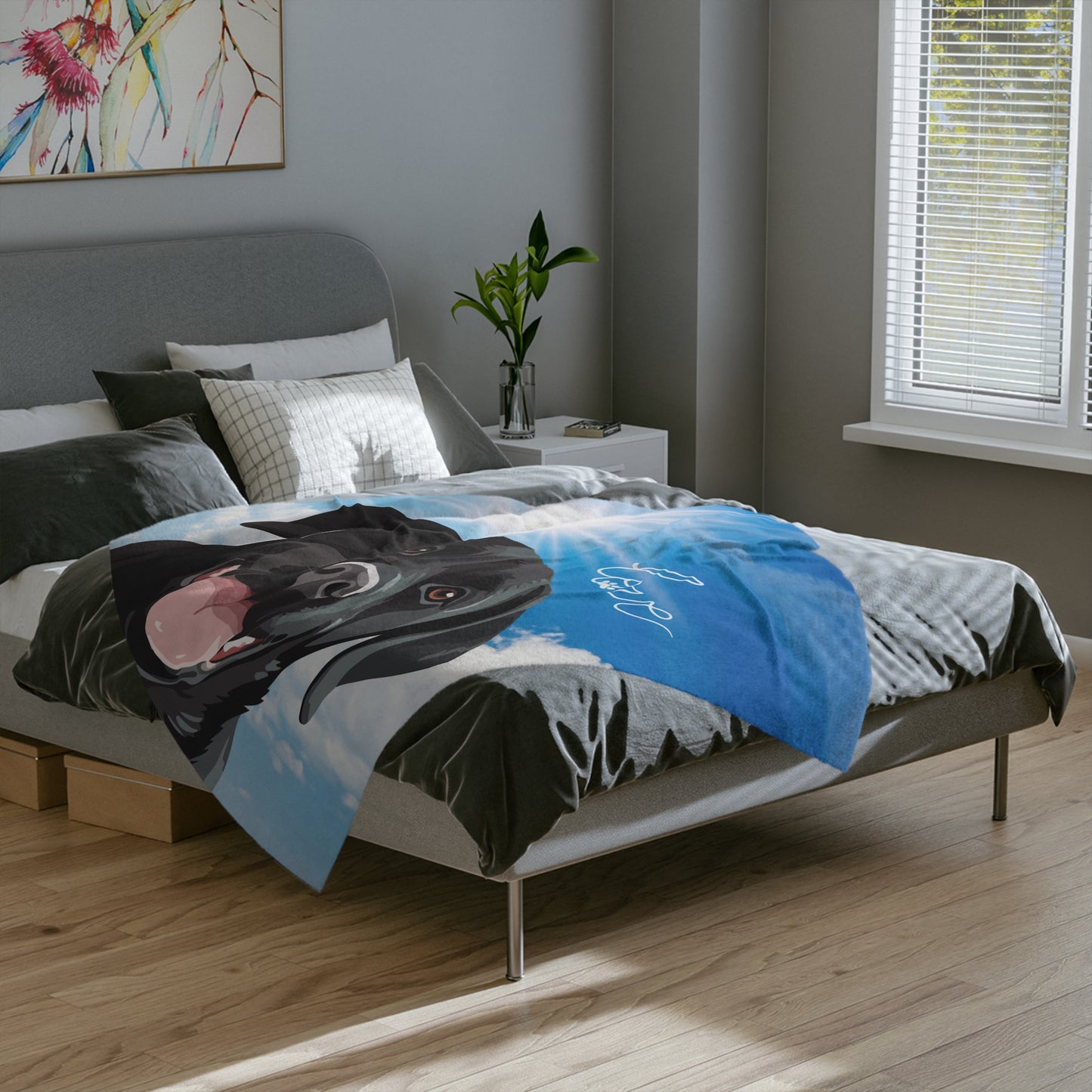 Black Lab Dog Theme Velveteen Microfiber Blanket (Free Shipping)