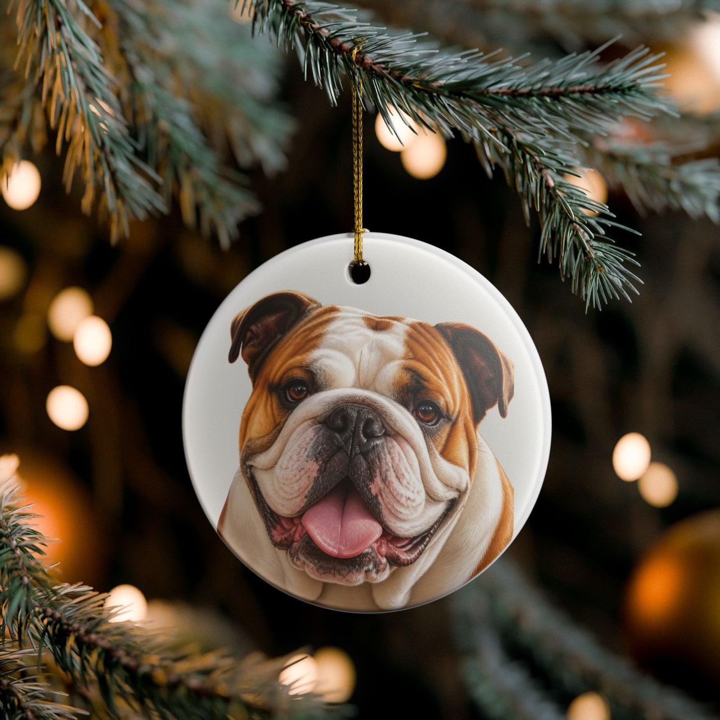 English Bulldog Portrait Ceramic Christmas Ornament