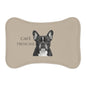 A bone-shaped beige pet feeding mat featuring a French Bulldog  and the text 'CAFÉ FRENCHIE'