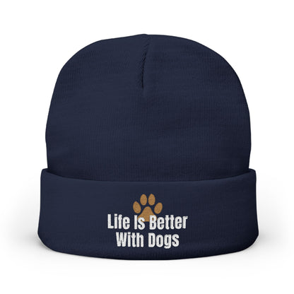 Embroidered 'Life Is Better With Dogs' Knit Beanie — Dog Lover Paw Patch