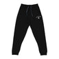 Black sweatpants with Rescue Dog Dad logo on upper thigh