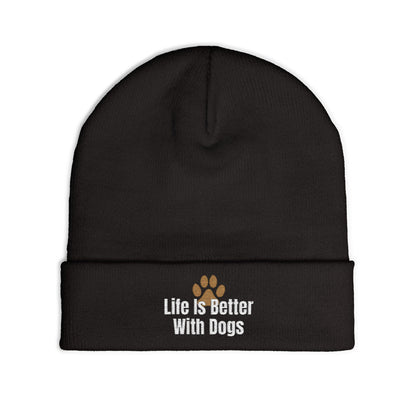 Embroidered 'Life Is Better With Dogs' Knit Beanie — Dog Lover Paw Patch