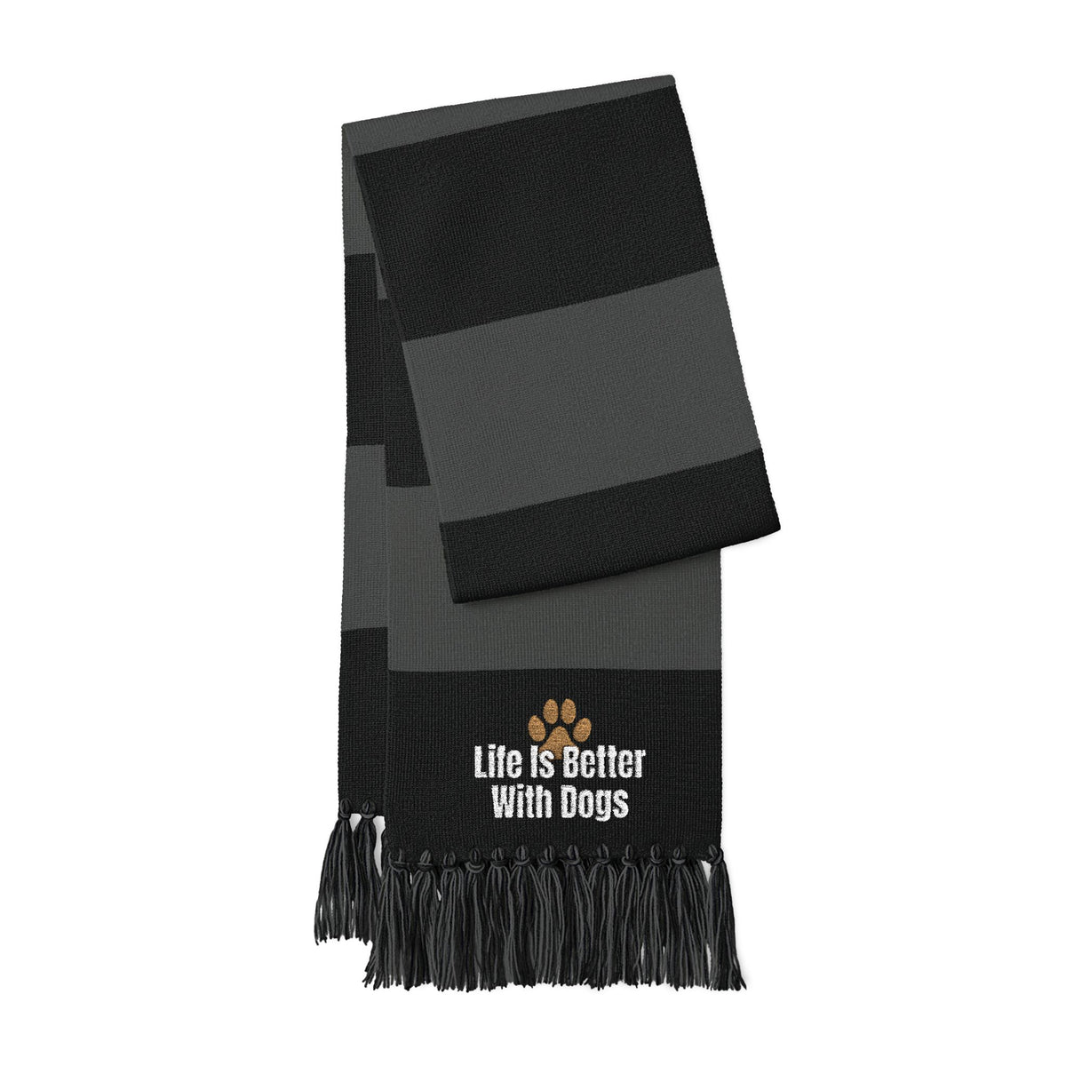 Life Is Better With Dogs Embroidered Scarf – Black & Charcoal