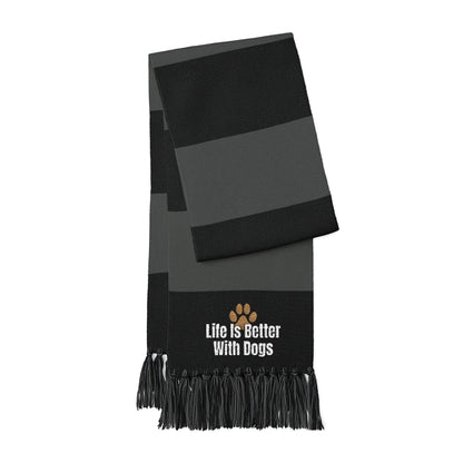 Life Is Better With Dogs Embroidered Scarf – Black & Charcoal