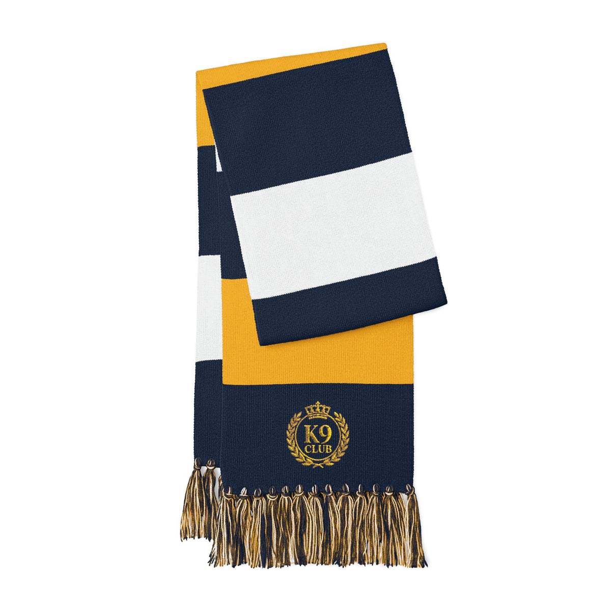 K9 Club Crest Embroidered Scarf – Navy, White & Gold