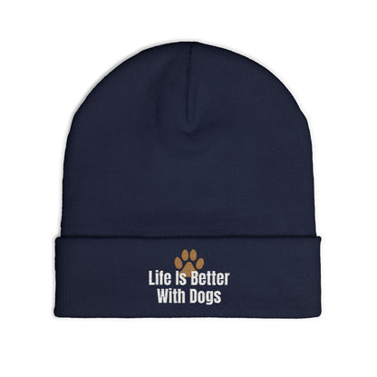 Embroidered 'Life Is Better With Dogs' Knit Beanie — Dog Lover Paw Patch