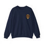 A navy blue crewneck sweatshirt with a small gold and brown German Shepherd shield crest printed on the left chest.