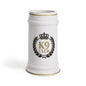 A white ceramic beer stein featuring a black and gold crest with the text 'K9 CLUB' and a crown, set against a plain white background.