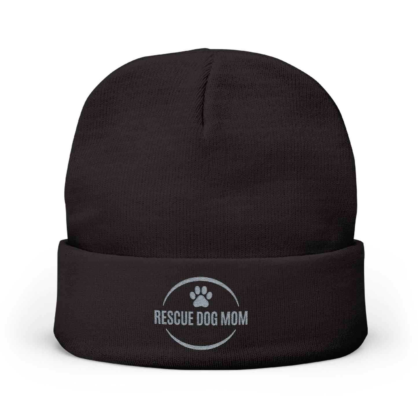 Rescue Dog Mom Embroidered Knit Beanie | SASSY CANINE COLLECTION™ | Premium Winter Hat