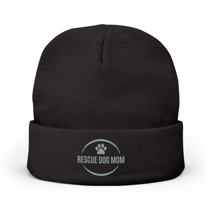 Rescue Dog Mom Embroidered Knit Beanie | SASSY CANINE COLLECTION™ | Premium Winter Hat
