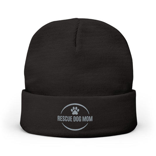 Rescue Dog Mom Embroidered Knit Beanie | SASSY CANINE COLLECTION™ | Premium Winter Hat