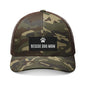 Rescue Dog Mom Camo Trucker Hat — Embroidered Paw Patch Cap