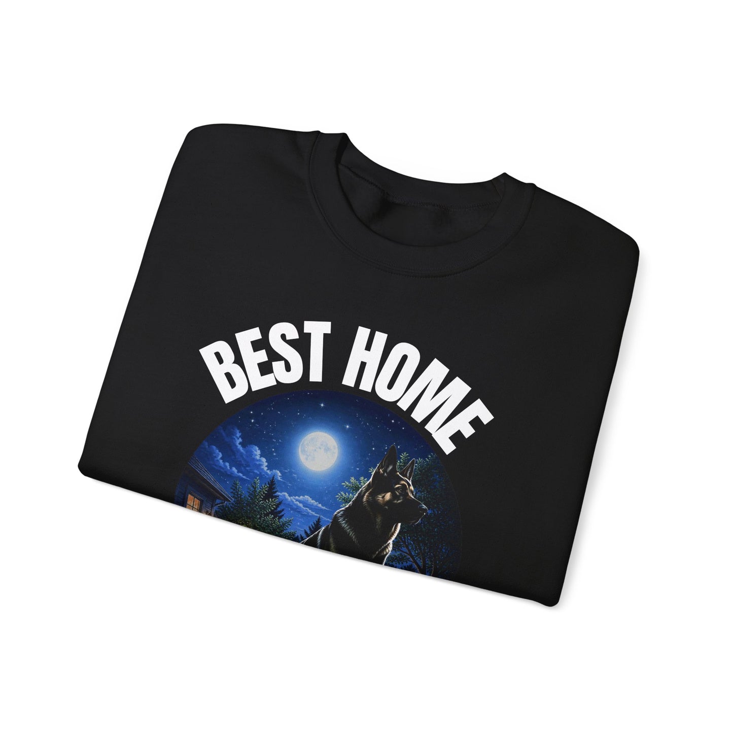 Crewneck Sweatshirt — “Best Home Security System” Dog Night Design