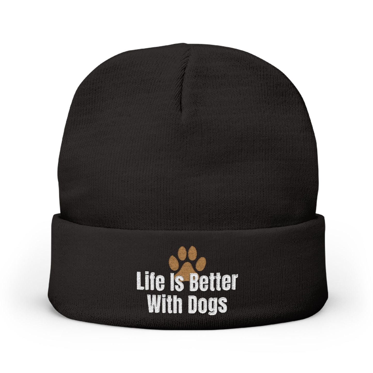 Embroidered 'Life Is Better With Dogs' Knit Beanie — Dog Lover Paw Patch
