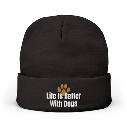 Embroidered 'Life Is Better With Dogs' Knit Beanie — Dog Lover Paw Patch