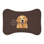 A dark brown bone-pet feeding mat featuring a Golden Retriever and the text 'THE GOLDEN CAFE' 