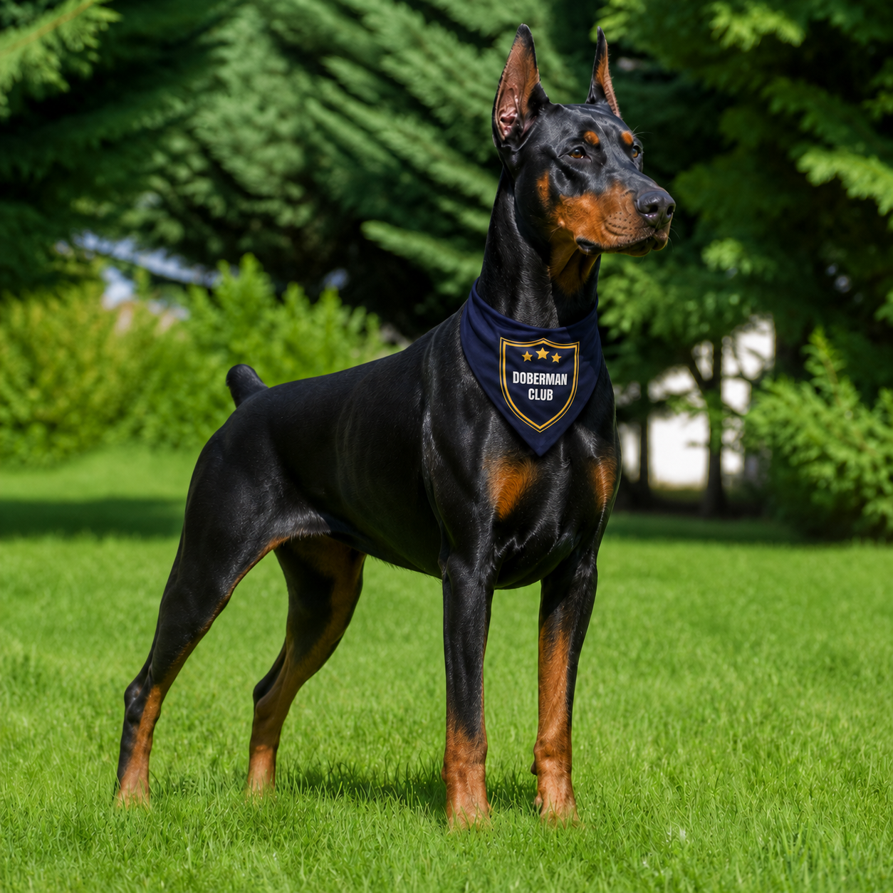 Doberman Club dog bandana navy & gold
