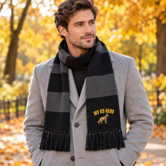 My K9 Hero Embroidered Scarf – Black & Charcoal
