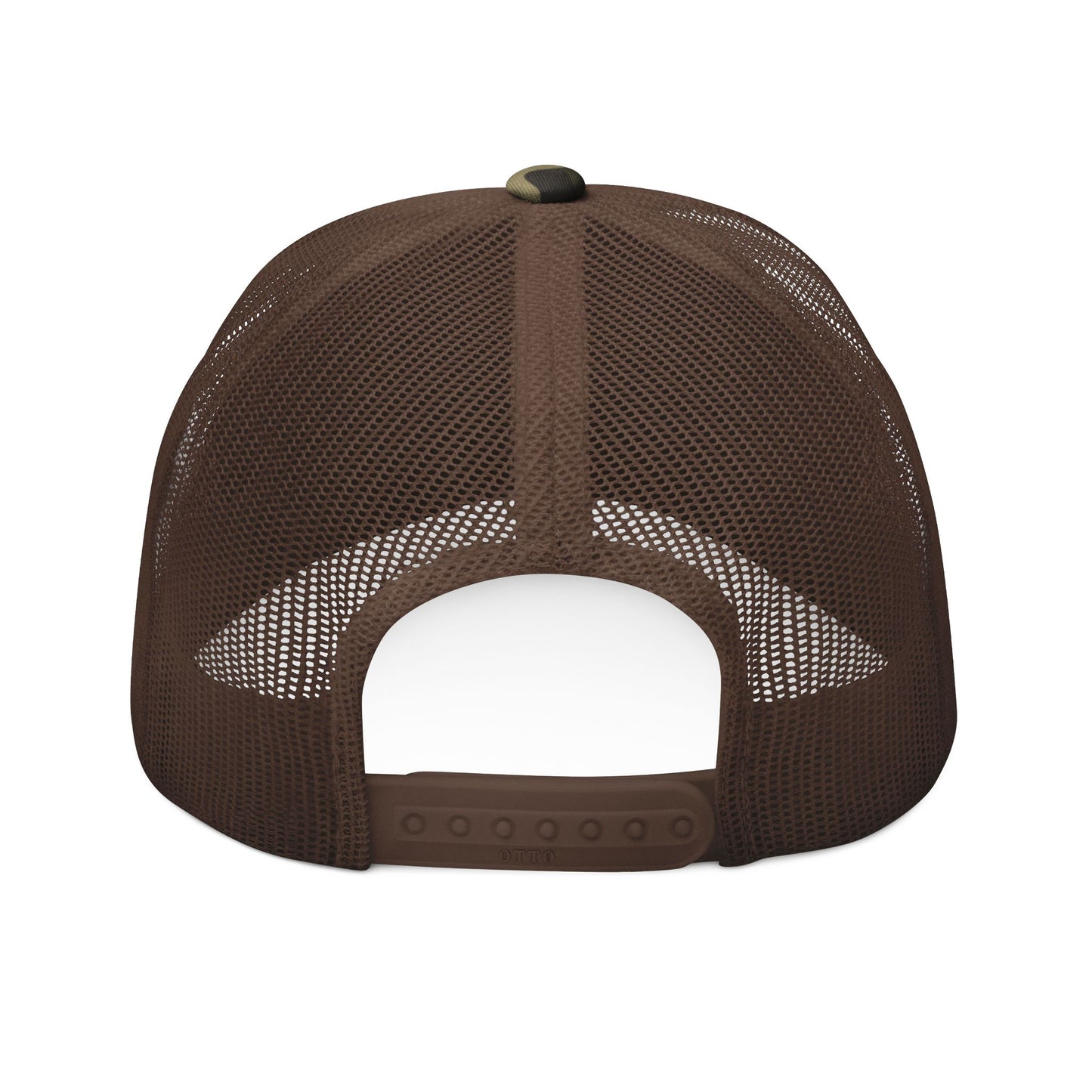 Rescue Dog Mom Camo Trucker Hat — Embroidered Paw Patch Cap