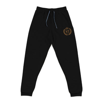 Black sweatpants with gold K9 crest logo