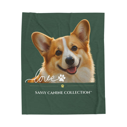 Pembroke Welsh Corgi Love Velveteen Plush Blanket | Corgi Lover Gift