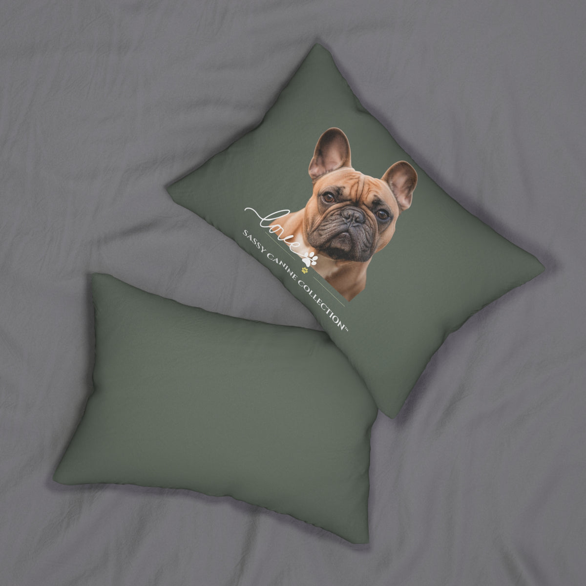 French Bulldog Love Lumbar Pillow — Green Decorative Dog Throw Pillow