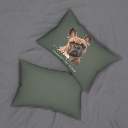 French Bulldog Love Lumbar Pillow — Green Decorative Dog Throw Pillow