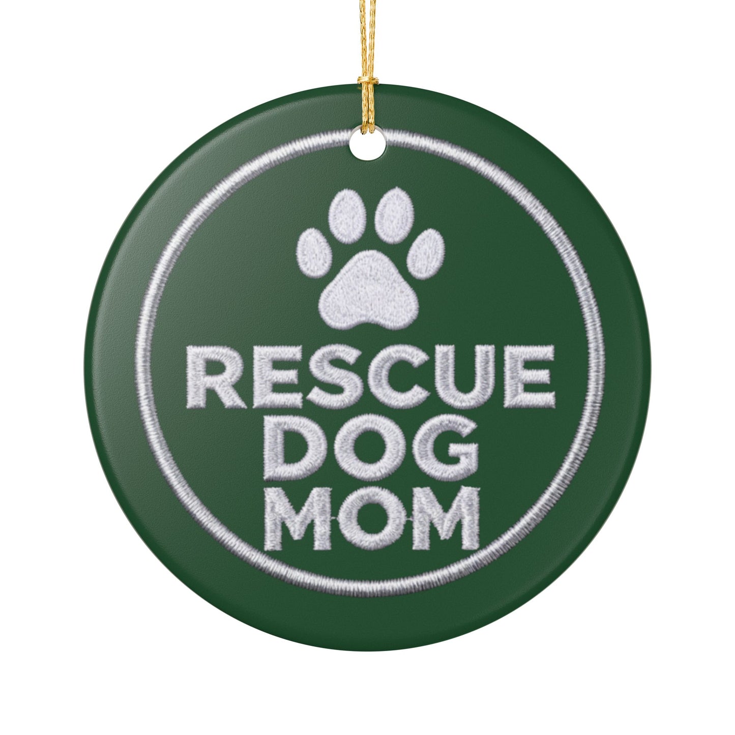 Rescue Dog Mom ceramic Christmas ornament