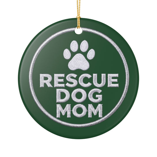 Rescue Dog Mom ceramic Christmas ornament