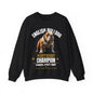 A black crewneck sweatshirt featuring a graphic print of an English Bulldog with the text 'ENGLISH BULLDOG HEAVYWEIGHT CHAMPION' and 'Sassy Canine Collection' on a plain white background.