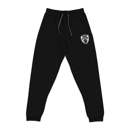black sweater with embroidered dog love emblem