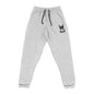 Gray sweatpants with French Bulldog logo on upper thigh
