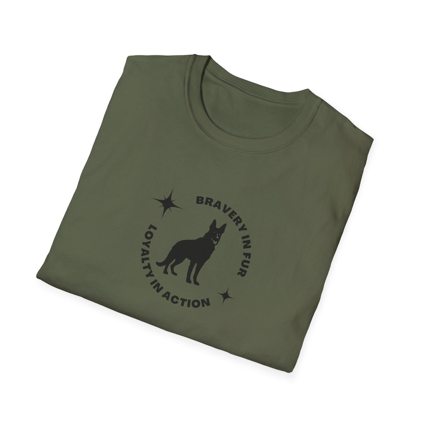 "Bravery in Fur....Loyalty in Action"  K-9 Lovers Unisex Softstyle T-Shirt