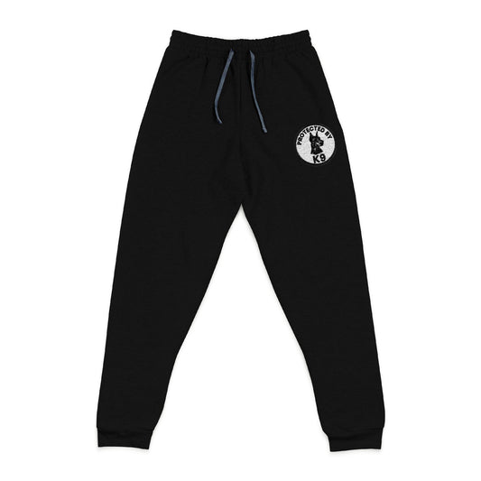 black jogging pants with protected by K9 emblem