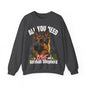 A dark gray crewneck sweatshirt featuring a graphic print of a German Shepherd dog with the text 'ALL YOU NEED is LOVE and a German Shepherd