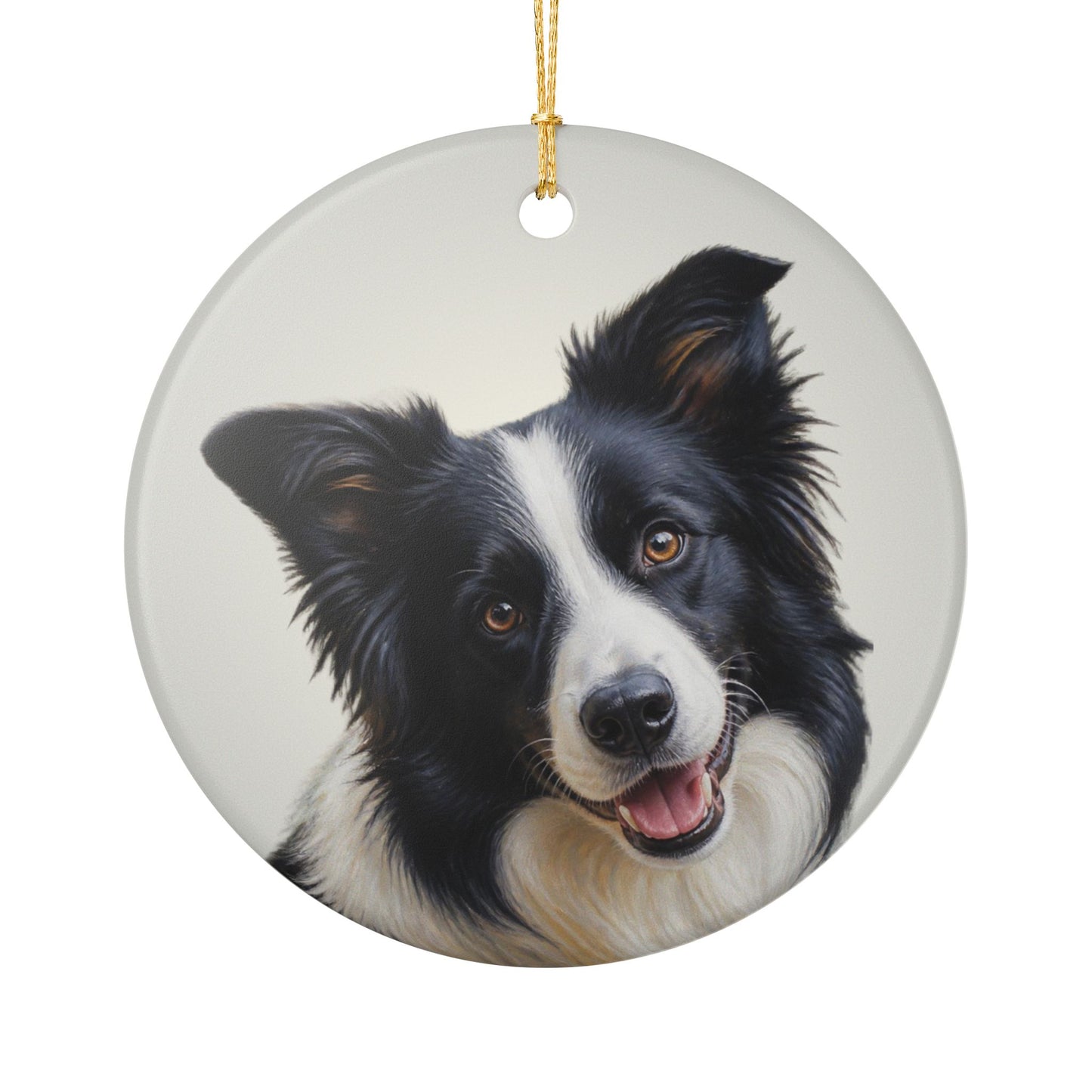 Border Collie Portrait Ceramic Christmas Ornament