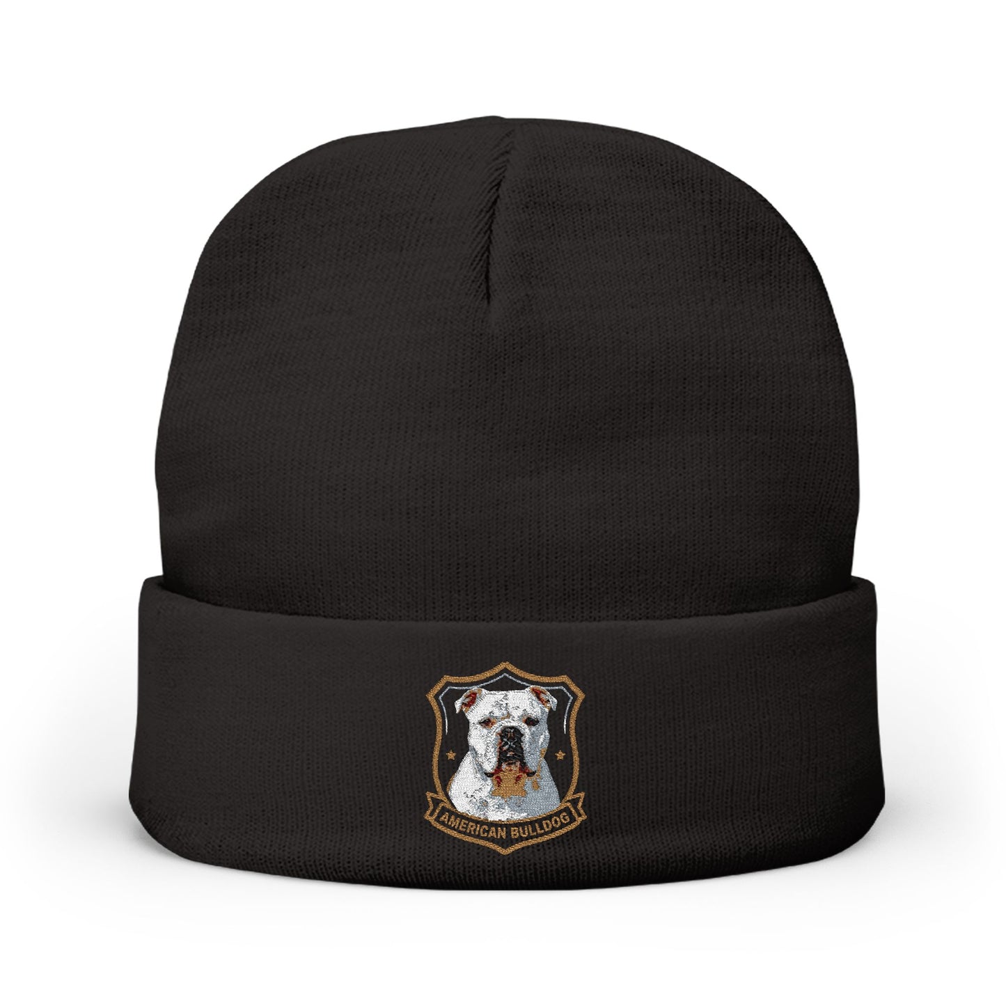 Black Beanie with Embroidered American Bulldog on front.  Warm Winter Hat
