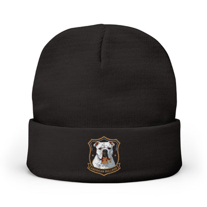 Black Beanie with Embroidered American Bulldog on front.  Warm Winter Hat
