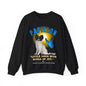 Black Papillon dog lover sweatshirt with Papillon artwork, blue butterfly, and "Little Dogs With Wings of Joy." Designed by SASSY CANINE COLLECTION™.