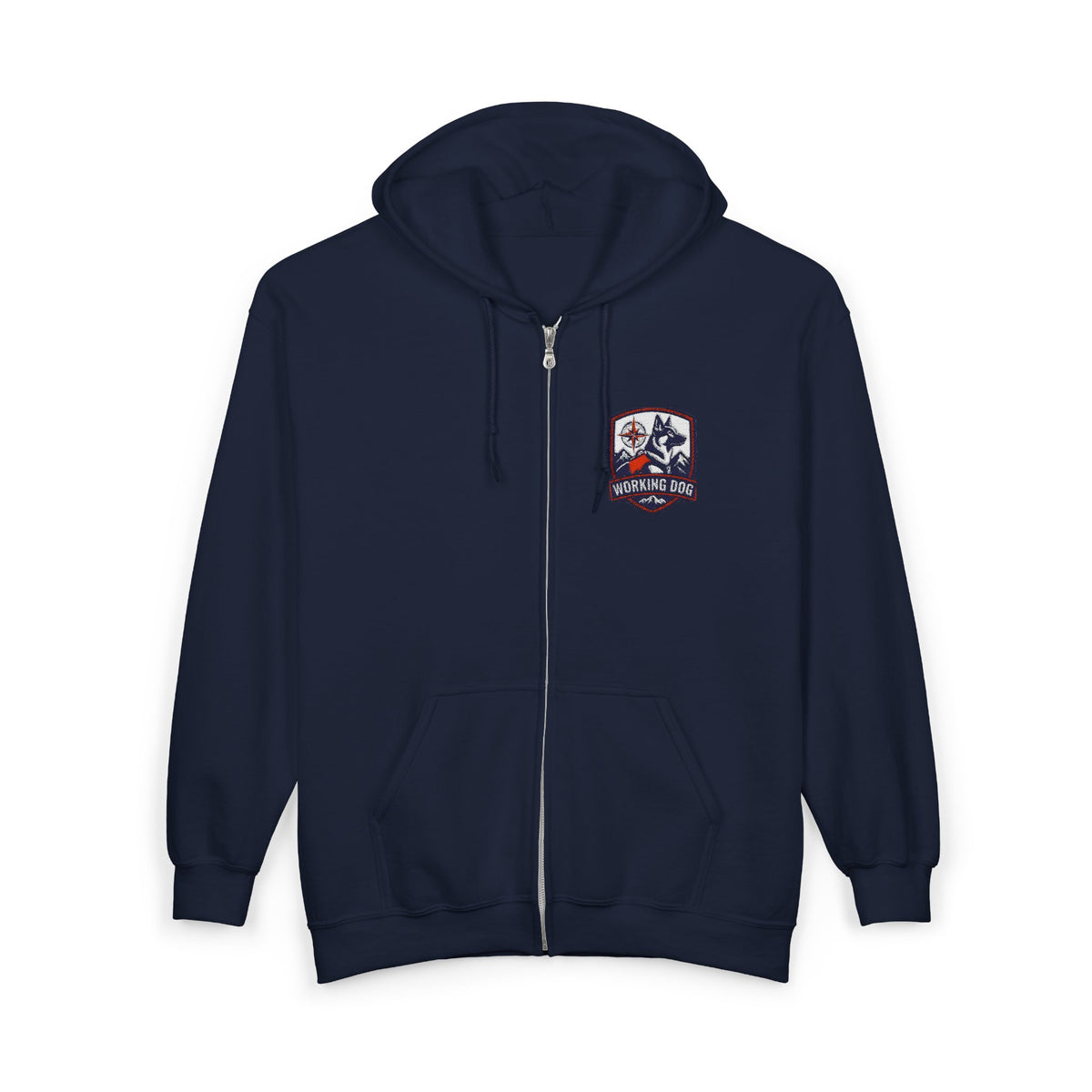 Working Dog Crest Embroidered Full-Zip Hoodie – Navy
