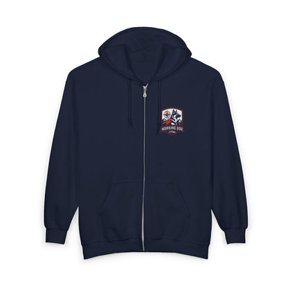 Working Dog Crest Embroidered Full-Zip Hoodie – Navy