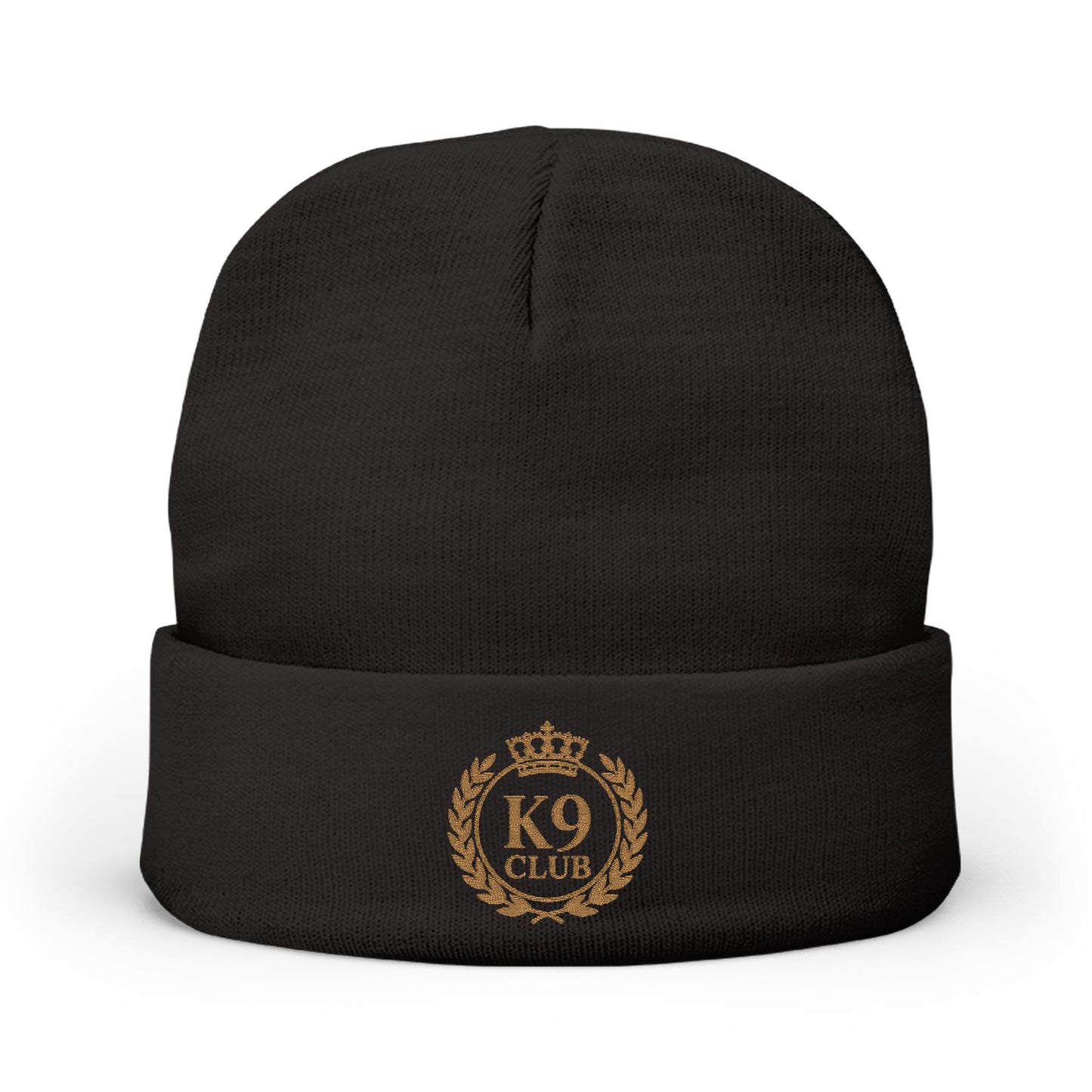 Black Knit Beanie K9 Club Emblem Crest in Gold