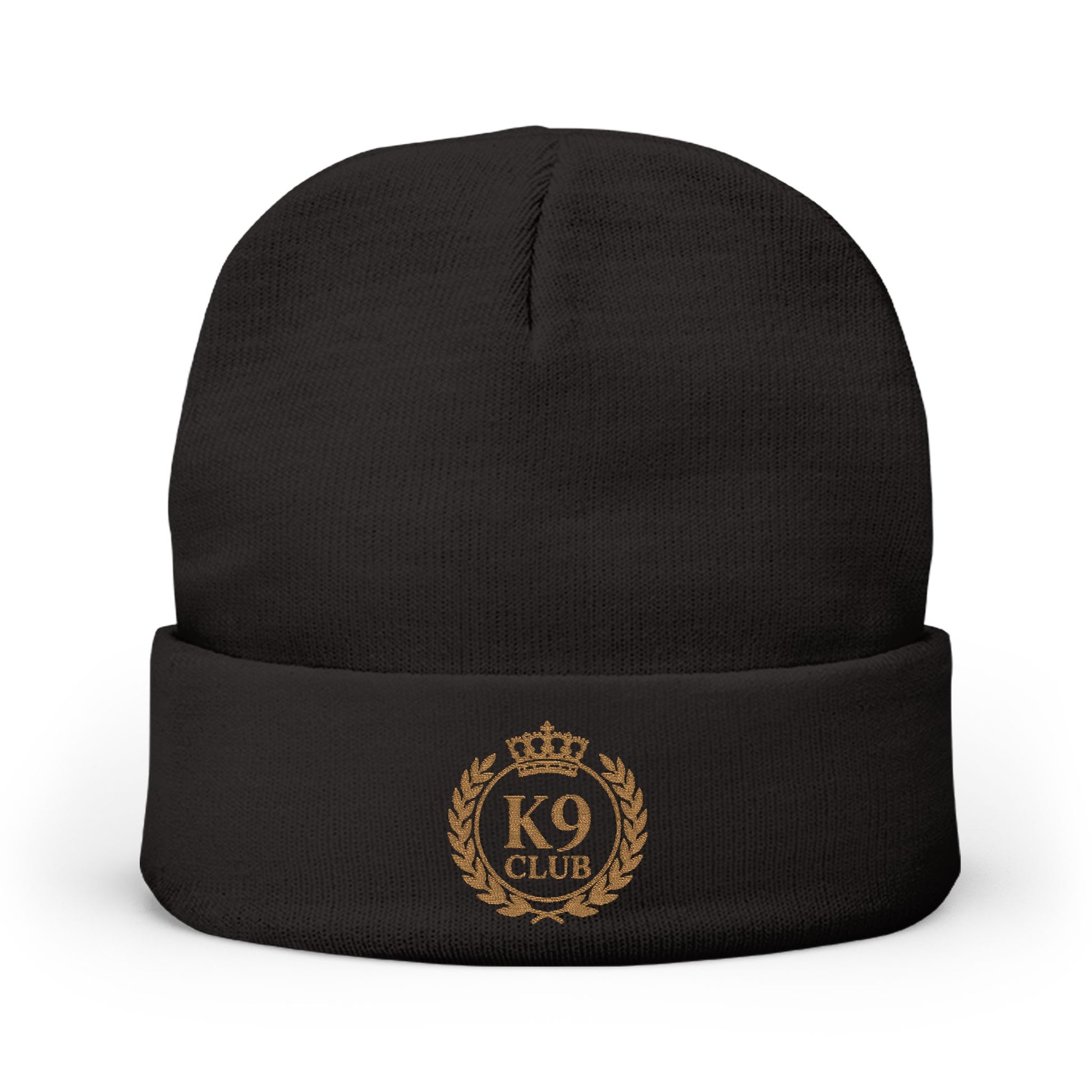 Black Knit Beanie K9 Club Emblem Crest in Gold