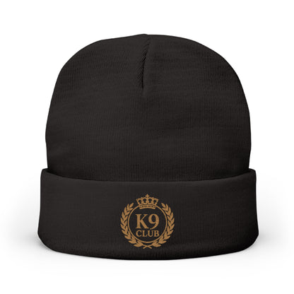 Black Knit Beanie K9 Club Emblem Crest in Gold